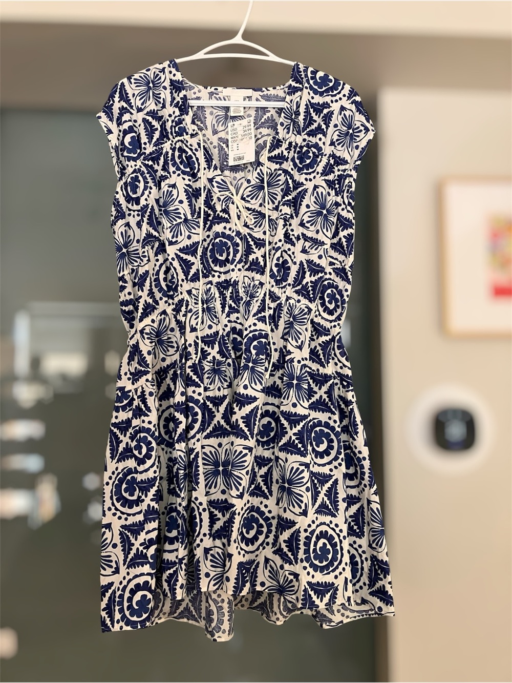 H&M Navy and White Printed Mini Dress